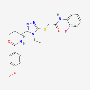 molecular formula C24H28FN5O3S B4231375 N-{1-[4-ethyl-5-({2-[(2-fluorophenyl)amino]-2-oxoethyl}sulfanyl)-4H-1,2,4-triazol-3-yl]-2-methylpropyl}-4-methoxybenzamide 