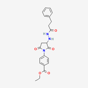molecular formula C22H23N3O5 B4231662 Ethyl 4-{2,5-dioxo-3-[2-(3-phenylpropanoyl)hydrazinyl]pyrrolidin-1-yl}benzoate 