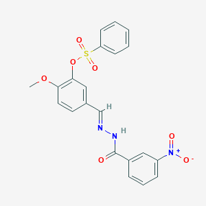molecular formula C21H17N3O7S B423169 2-METHOXY-5-{[(E)-2-(3-NITROBENZOYL)HYDRAZONO]METHYL}PHENYL 1-BENZENESULFONATE 