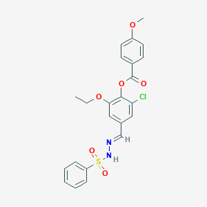 molecular formula C23H21ClN2O6S B423177 2-CHLORO-6-ETHOXY-4-{[(E)-2-(PHENYLSULFONYL)HYDRAZONO]METHYL}PHENYL 4-METHOXYBENZOATE 