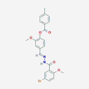 molecular formula C24H21BrN2O5 B423193 4-{[(E)-2-(5-BROMO-2-METHOXYBENZOYL)HYDRAZONO]METHYL}-2-METHOXYPHENYL 4-METHYLBENZOATE 