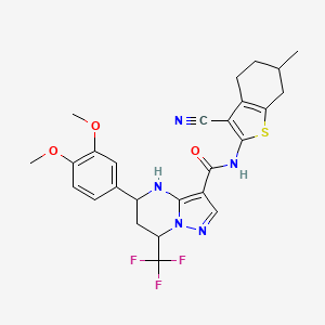 molecular formula C26H26F3N5O3S B4231938 N-(3-cyano-6-methyl-4,5,6,7-tetrahydro-1-benzothiophen-2-yl)-5-(3,4-dimethoxyphenyl)-7-(trifluoromethyl)-4,5,6,7-tetrahydropyrazolo[1,5-a]pyrimidine-3-carboxamide 