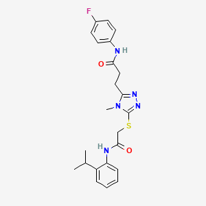 molecular formula C23H26FN5O2S B4231943 N-(4-fluorophenyl)-3-{4-methyl-5-[(2-oxo-2-{[2-(propan-2-yl)phenyl]amino}ethyl)sulfanyl]-4H-1,2,4-triazol-3-yl}propanamide 