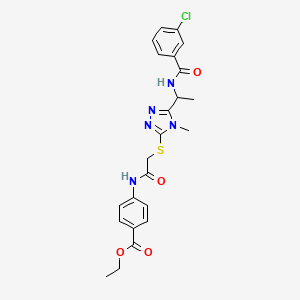 molecular formula C23H24ClN5O4S B4232122 Ethyl 4-[[2-[[5-[1-[(3-chlorobenzoyl)amino]ethyl]-4-methyl-1,2,4-triazol-3-yl]sulfanyl]acetyl]amino]benzoate 