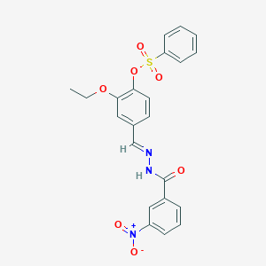 molecular formula C22H19N3O7S B423236 2-ETHOXY-4-{[(E)-2-(3-NITROBENZOYL)HYDRAZONO]METHYL}PHENYL 1-BENZENESULFONATE 