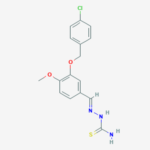 molecular formula C16H16ClN3O2S B423238 2-((E)-1-{3-[(4-CHLOROBENZYL)OXY]-4-METHOXYPHENYL}METHYLIDENE)-1-HYDRAZINECARBOTHIOAMIDE 