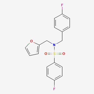 molecular formula C18H15F2NO3S B4232437 4-fluoro-N-[(4-fluorophenyl)methyl]-N-(furan-2-ylmethyl)benzenesulfonamide 