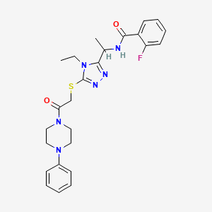 molecular formula C25H29FN6O2S B4232561 N-[1-(4-ethyl-5-{[2-oxo-2-(4-phenylpiperazin-1-yl)ethyl]sulfanyl}-4H-1,2,4-triazol-3-yl)ethyl]-2-fluorobenzamide 