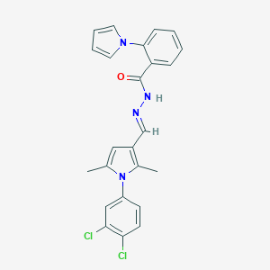 molecular formula C24H20Cl2N4O B423263 N'~1~-{(E)-1-[1-(3,4-DICHLOROPHENYL)-2,5-DIMETHYL-1H-PYRROL-3-YL]METHYLIDENE}-2-(1H-PYRROL-1-YL)BENZOHYDRAZIDE 