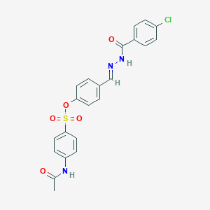 molecular formula C22H18ClN3O5S B423265 4-{[(E)-2-(4-CHLOROBENZOYL)HYDRAZONO]METHYL}PHENYL 4-(ACETYLAMINO)-1-BENZENESULFONATE 