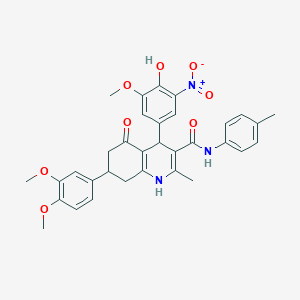 molecular formula C33H33N3O8 B4232702 7-(3,4-dimethoxyphenyl)-4-(4-hydroxy-3-methoxy-5-nitrophenyl)-2-methyl-N-(4-methylphenyl)-5-oxo-1,4,5,6,7,8-hexahydroquinoline-3-carboxamide 