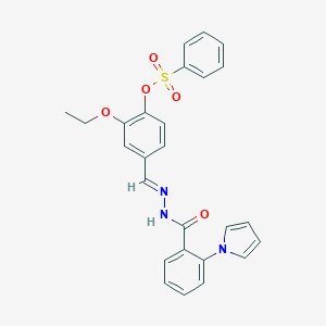 molecular formula C26H23N3O5S B423277 2-ETHOXY-4-({(E)-2-[2-(1H-PYRROL-1-YL)BENZOYL]HYDRAZONO}METHYL)PHENYL 1-BENZENESULFONATE 