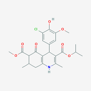 molecular formula C24H28ClNO7 B4233148 6-Methyl 3-propan-2-yl 4-(3-chloro-4-hydroxy-5-methoxyphenyl)-2,7-dimethyl-5-oxo-1,4,5,6,7,8-hexahydroquinoline-3,6-dicarboxylate 