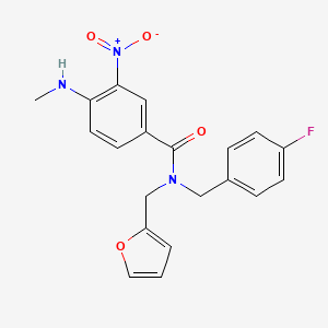 molecular formula C20H18FN3O4 B4233162 N-[(4-fluorophenyl)methyl]-N-(furan-2-ylmethyl)-4-(methylamino)-3-nitrobenzamide 