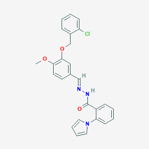 molecular formula C26H22ClN3O3 B423349 N'-{3-[(2-chlorobenzyl)oxy]-4-methoxybenzylidene}-2-(1H-pyrrol-1-yl)benzohydrazide 