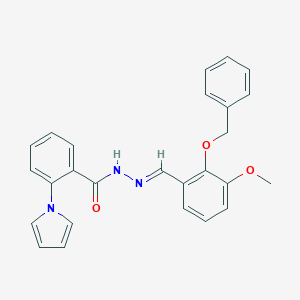 molecular formula C26H23N3O3 B423353 N'~1~-{(E)-1-[2-(BENZYLOXY)-3-METHOXYPHENYL]METHYLIDENE}-2-(1H-PYRROL-1-YL)BENZOHYDRAZIDE 