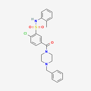 molecular formula C25H26ClN3O3S B4233585 5-(4-benzylpiperazine-1-carbonyl)-2-chloro-N-(2-methylphenyl)benzenesulfonamide 