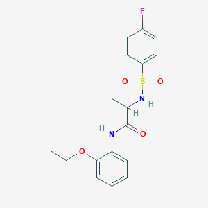 molecular formula C17H19FN2O4S B4233753 N-(2-ethoxyphenyl)-2-[(4-fluorophenyl)sulfonylamino]propanamide 