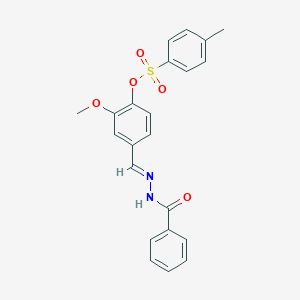 molecular formula C22H20N2O5S B423377 4-{[(E)-2-BENZOYLHYDRAZONO]METHYL}-2-METHOXYPHENYL 4-METHYL-1-BENZENESULFONATE 