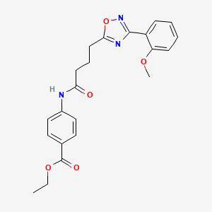 molecular formula C22H23N3O5 B4233902 Ethyl 4-{4-[3-(2-methoxyphenyl)-1,2,4-oxadiazol-5-YL]butanamido}benzoate 