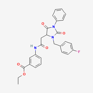 molecular formula C27H24FN3O5 B4233935 ETHYL 3-(2-{3-[(4-FLUOROPHENYL)METHYL]-2,5-DIOXO-1-PHENYLIMIDAZOLIDIN-4-YL}ACETAMIDO)BENZOATE 