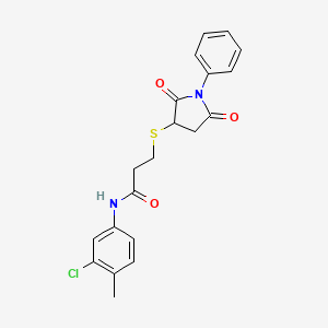 molecular formula C20H19ClN2O3S B4233942 N-(3-chloro-4-methylphenyl)-3-(2,5-dioxo-1-phenylpyrrolidin-3-yl)sulfanylpropanamide 