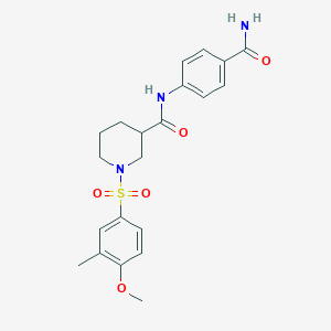 molecular formula C21H25N3O5S B4234097 N-(4-CARBAMOYLPHENYL)-1-(4-METHOXY-3-METHYLBENZENESULFONYL)PIPERIDINE-3-CARBOXAMIDE 