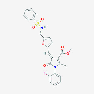 molecular formula C25H21FN2O6S B423414 methyl 1-(2-fluorophenyl)-2-methyl-5-oxo-4-[(5-{[(phenylsulfonyl)amino]methyl}-2-furyl)methylene]-4,5-dihydro-1H-pyrrole-3-carboxylate 