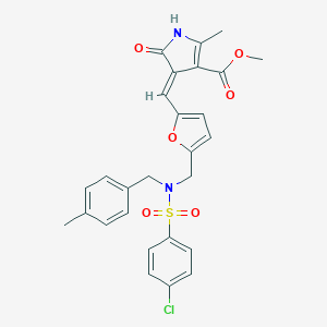 molecular formula C27H25ClN2O6S B423426 METHYL (4E)-2-METHYL-4-{[5-({N-[(4-METHYLPHENYL)METHYL]4-CHLOROBENZENESULFONAMIDO}METHYL)FURAN-2-YL]METHYLIDENE}-5-OXO-4,5-DIHYDRO-1H-PYRROLE-3-CARBOXYLATE 
