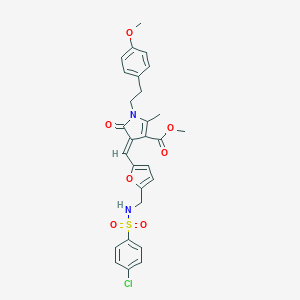 molecular formula C28H27ClN2O7S B423434 methyl 4-{[5-({[(4-chlorophenyl)sulfonyl]amino}methyl)-2-furyl]methylene}-1-[2-(4-methoxyphenyl)ethyl]-2-methyl-5-oxo-4,5-dihydro-1H-pyrrole-3-carboxylate 
