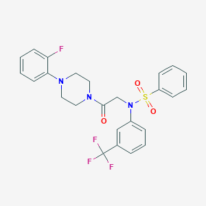molecular formula C25H23F4N3O3S B423462 N-[2-[4-(2-fluorophenyl)piperazin-1-yl]-2-oxoethyl]-N-[3-(trifluoromethyl)phenyl]benzenesulfonamide 