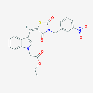 molecular formula C23H19N3O6S B423532 ethyl 2-[3-[(E)-[3-[(3-nitrophenyl)methyl]-2,4-dioxo-1,3-thiazolidin-5-ylidene]methyl]indol-1-yl]acetate 