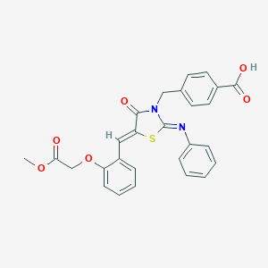 molecular formula C27H22N2O6S B423601 4-{[5-[2-(2-Methoxy-2-oxoethoxy)benzylidene]-4-oxo-2-(phenylimino)-1,3-thiazolidin-3-yl]methyl}benzoic acid 
