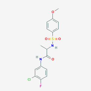molecular formula C16H16ClFN2O4S B4236039 N-(3-chloro-4-fluorophenyl)-2-[(4-methoxyphenyl)sulfonylamino]propanamide 
