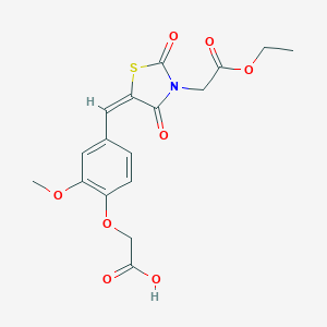 molecular formula C17H17NO8S B423628 2-(4-{[(5E)-3-(2-ETHOXY-2-OXOETHYL)-2,4-DIOXO-1,3-THIAZOLIDIN-5-YLIDENE]METHYL}-2-METHOXYPHENOXY)ACETIC ACID 