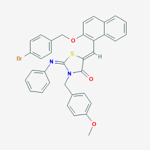 molecular formula C35H27BrN2O3S B423651 (2Z,5Z)-5-({2-[(4-bromobenzyl)oxy]naphthalen-1-yl}methylidene)-3-(4-methoxybenzyl)-2-(phenylimino)-1,3-thiazolidin-4-one 