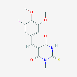 molecular formula C14H13IN2O4S B423678 (5E)-5-(3-iodo-4,5-dimethoxybenzylidene)-1-methyl-2-thioxodihydropyrimidine-4,6(1H,5H)-dione 