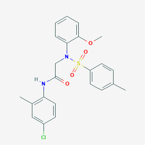 molecular formula C23H23ClN2O4S B423683 N-(4-chloro-2-methylphenyl)-2-{2-methoxy[(4-methylphenyl)sulfonyl]anilino}acetamide 