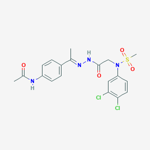 molecular formula C19H20Cl2N4O4S B423694 N-[4-(N-{[3,4-dichloro(methylsulfonyl)anilino]acetyl}ethanehydrazonoyl)phenyl]acetamide 