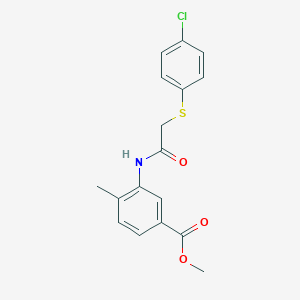 molecular formula C17H16ClNO3S B423696 Methyl 3-({[(4-chlorophenyl)sulfanyl]acetyl}amino)-4-methylbenzoate 