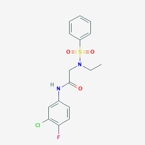 molecular formula C16H16ClFN2O3S B4237362 N-(3-chloro-4-fluorophenyl)-N~2~-ethyl-N~2~-(phenylsulfonyl)glycinamide 