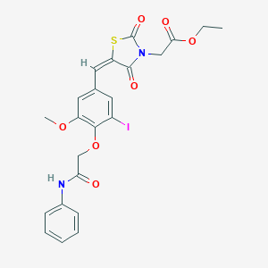 molecular formula C23H21IN2O7S B423783 ethyl [(5E)-5-{3-iodo-5-methoxy-4-[2-oxo-2-(phenylamino)ethoxy]benzylidene}-2,4-dioxo-1,3-thiazolidin-3-yl]acetate 