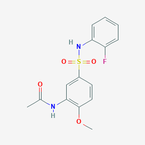 molecular formula C15H15FN2O4S B4237831 N-{5-[(2-fluorophenyl)sulfamoyl]-2-methoxyphenyl}acetamide 