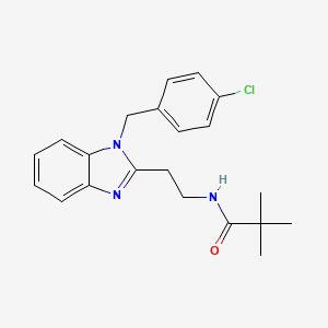 molecular formula C21H24ClN3O B4238103 N-(2-{1-[(4-CHLOROPHENYL)METHYL]-1H-1,3-BENZODIAZOL-2-YL}ETHYL)-2,2-DIMETHYLPROPANAMIDE 