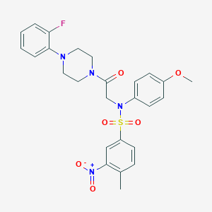 molecular formula C26H27FN4O6S B423824 N-{2-[4-(2-fluorophenyl)piperazin-1-yl]-2-oxoethyl}-N-(4-methoxyphenyl)-4-methyl-3-nitrobenzenesulfonamide 
