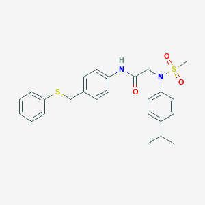 molecular formula C25H28N2O3S2 B423839 N~2~-(methylsulfonyl)-N-{4-[(phenylsulfanyl)methyl]phenyl}-N~2~-[4-(propan-2-yl)phenyl]glycinamide 