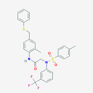 molecular formula C30H27F3N2O3S2 B423841 N-{2-methyl-4-[(phenylsulfanyl)methyl]phenyl}-N~2~-[(4-methylphenyl)sulfonyl]-N~2~-[3-(trifluoromethyl)phenyl]glycinamide 