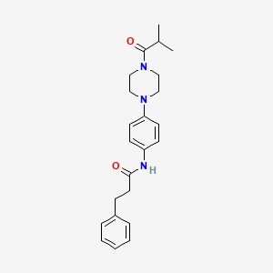 molecular formula C23H29N3O2 B4238502 N-[4-[4-(2-methylpropanoyl)piperazin-1-yl]phenyl]-3-phenylpropanamide 
