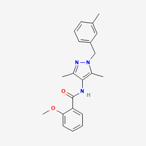 molecular formula C21H23N3O2 B4239441 N-[3,5-dimethyl-1-[(3-methylphenyl)methyl]pyrazol-4-yl]-2-methoxybenzamide 