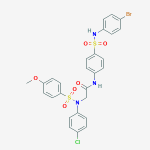 molecular formula C27H23BrClN3O6S2 B423961 N-{4-[(4-bromoanilino)sulfonyl]phenyl}-2-{4-chloro[(4-methoxyphenyl)sulfonyl]anilino}acetamide 
